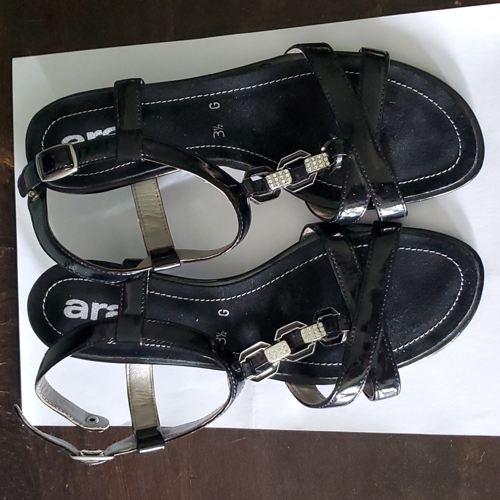 Ara Black strap sandals with a side buckal, size 6, only worn a few times.